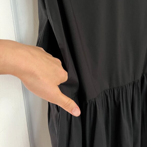 Dropwaist Mesh Sleeve Shirt Mini Dress - Black - POCKETS - Picture 14 of 15